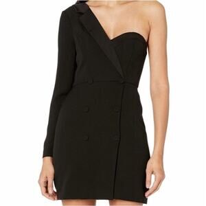 BCBG Max Azria Dress 04 Black One-Shoulder Tuxedo Mini Cocktail Party Sheath